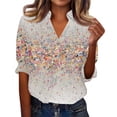thumbnail image 7 of Women's 3/4 Sleeve V Neck Blouse Solid Color Work Casual Regular Collared Top with Button Closure for Office Business and Daily Casual Outfits, 7 of 7