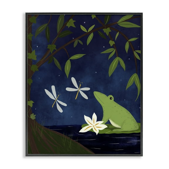 Stupell Industries Frog in Night Forest Animals Painting Black Framed Art Print Wall Art, 11 x 14
