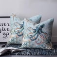 thumbnail image 3 of Coastal Octopus Throw Pillow Covers, Soft Pillowcases with Invisible Zipper, Summer Beach Vintage Ocean Coral Decorative Square Pillow Cushion Covers for Living Room Couch Sofa Bed 26x26 Inches, 3 of 8
