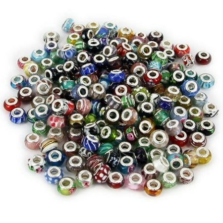 - Buckets of Beads Wholesale 1000pc Lot Silver Lampwork Murano Glass European M...