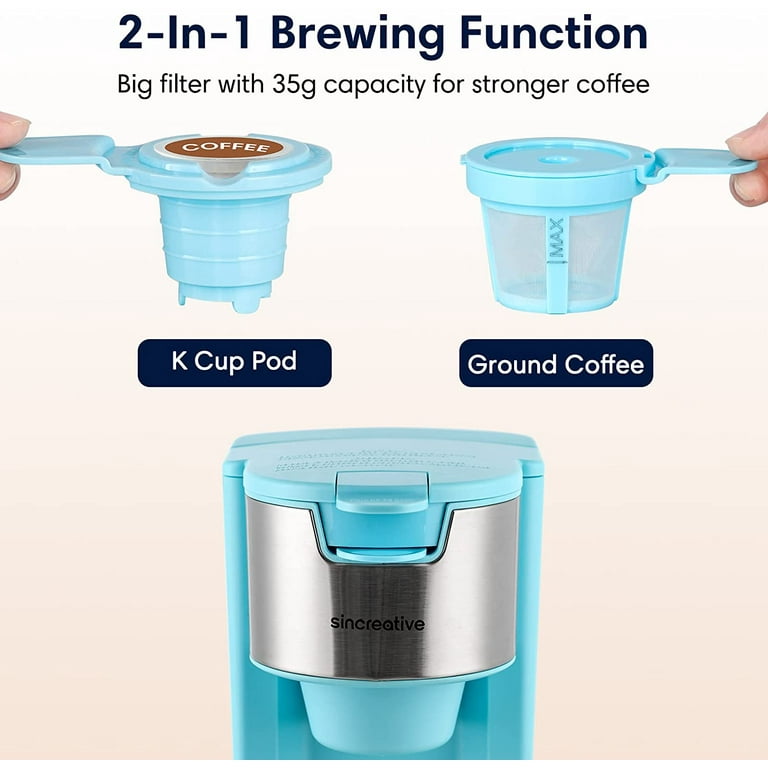 Sincreative Single Serve Coffee Maker, 2 in 1 Single Cup Coffee Makers for  K Cup Pod or Ground Coffee, Compact Coffee Machine with Strong Brew Button