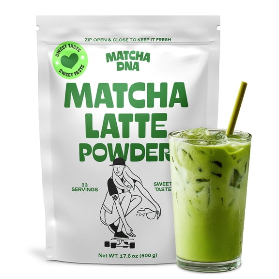 MatchaDNA Sweet Organic Matcha Tea Latte Powder No Sugar Added Naturally Caffeinated 1 Count 1.1 lb (500 Gr)