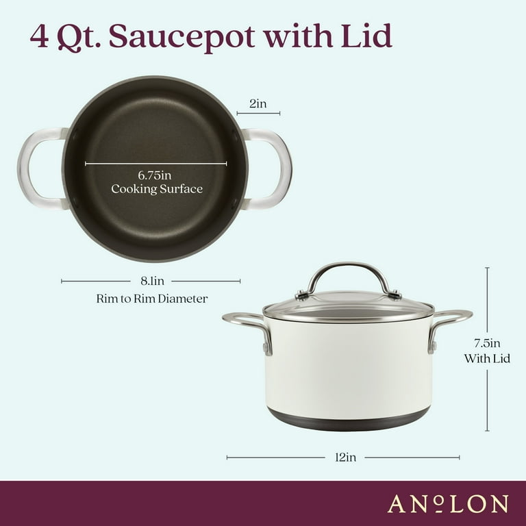 Anolon Achieve 4qt Hard Anodized Nonstick Saucepot with Lid Cream