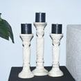 thumbnail image 2 of Handmade Mango Wood Eco-friendly Traditional Antique White Set Of Three 12",15" & 12" Pillar Candle Holder, 2 of 7