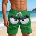 thumbnail image 2 of Telankuip Men's Spring and Summer Funny Expression Printing Beach Shorts Drawstring Elastic Waiste Swim Trunks Loose Breathable Quick Dry Comfy Five Point Board Shorts 1-Green XXXXL, 2 of 4