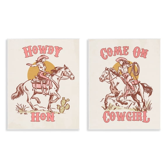 Stupell Industries Pastel Cowgirl Phrases Entertainment Painting Unframed Art Print Wall Art, 11 x 14, Set of 2