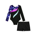 thumbnail image 2 of iiniim Kids Girls Sparkle Ballet Dance Long Sleeve Gymnastics Leotard with Yoga Shorts Set Tracksuit 4-14 Navy Blue 8, 2 of 7