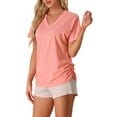 thumbnail image 4 of INSPIRE CHIC Women's Pajama Tops Soft Comfy Pajama Shirts V-Neck Short Sleeve Sleep Tops XS Pink, 4 of 5