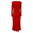 thumbnail image 4 of GEWSEY Women's Sexy Ruched Bodycon Midi Dresses Elegant Mesh Long Sleeve Square Neck Ruffle Hem Cocktail Party Dress (Red, S), 4 of 4