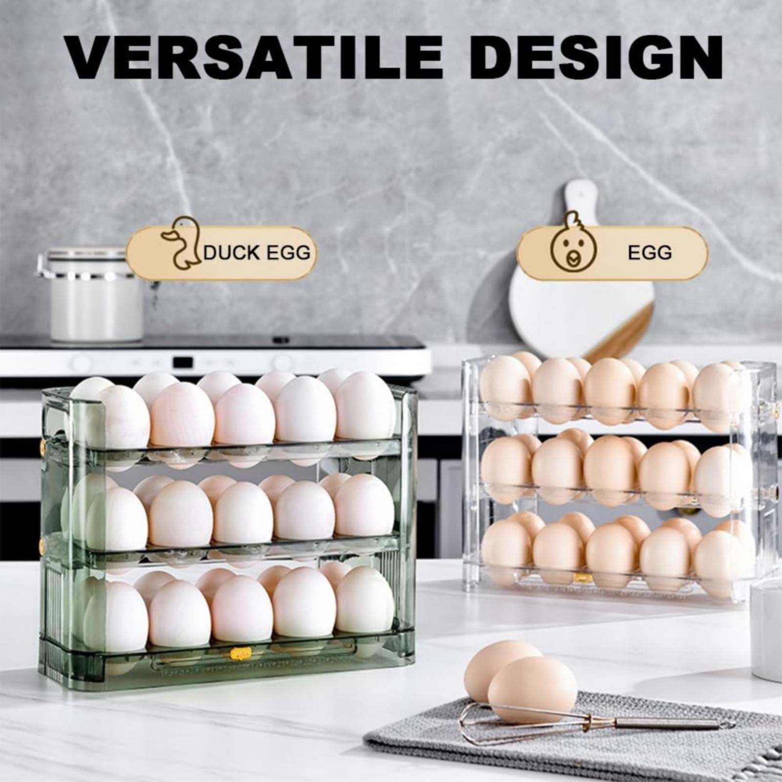XKHAZA Flippable Egg Holder for Refrigerator, 3 Layer Egg Storage Container for Refrigerator Side Door Auto Flip Tray Egg Storage Container, Saving Eggs Dispenser for Countertop