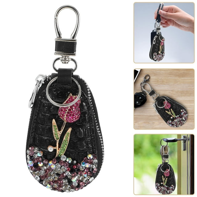 Hytrove Estuche Para Mando A Distancia De Con De Rosa Y Rhinestones En Elegante Negro PU