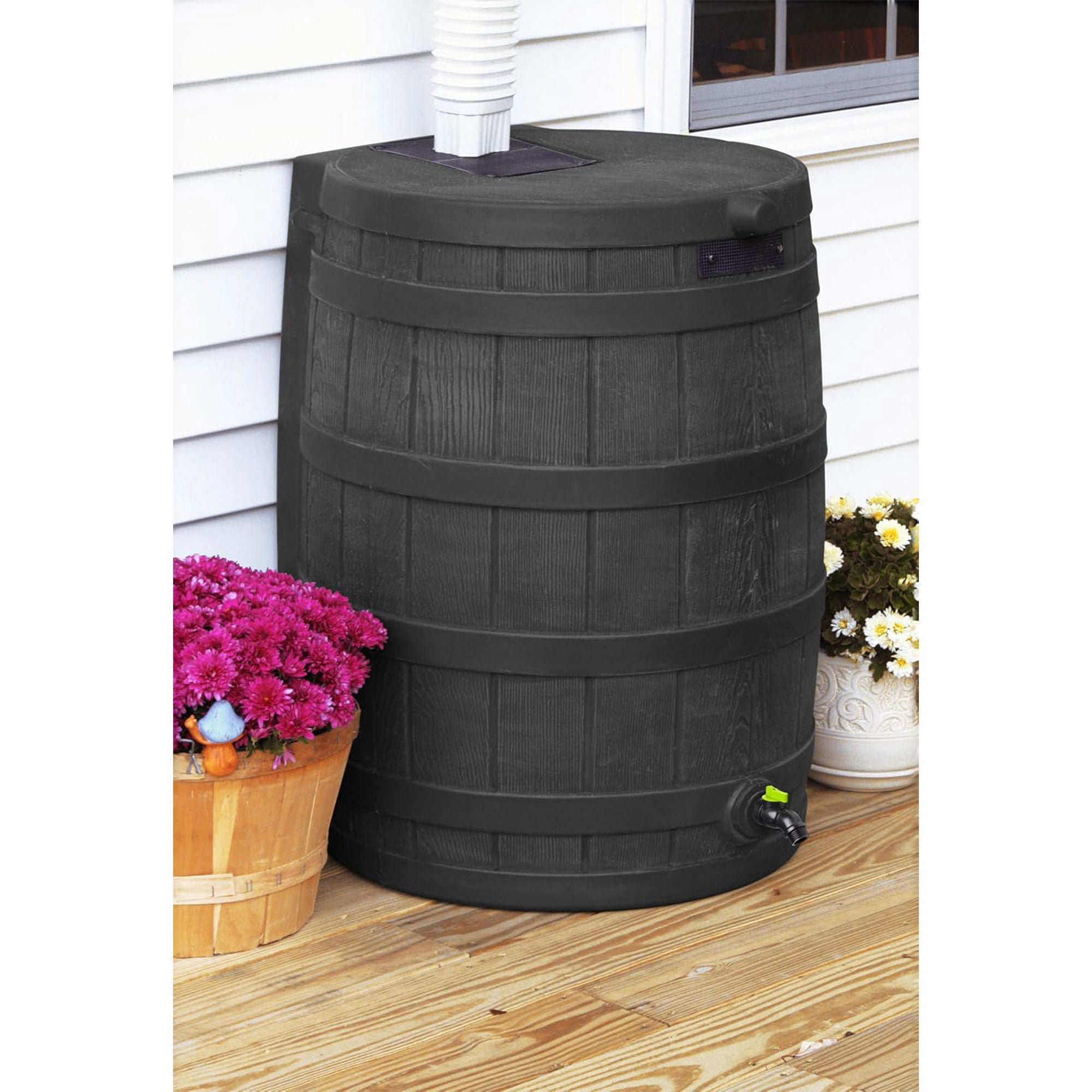 Good Ideas Rain Wizard Eco 50 Gal Rain Saver, Spigot, Recycled Materials, Black