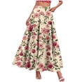 thumbnail image 2 of TaTaai Women's High Waist Boho Pattern Maxi Skirt Elastic A-Line Long Skirt Ruffle Hem with Side Pockets for Daily Casual and Travel Gift, 2 of 9