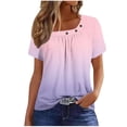 thumbnail image 2 of Fengqque Women's Gradient Color T Shirt Button Detail Pleated Square Neck Short Sleeve Casual Summer Blouse Pink XL(XL), 2 of 5