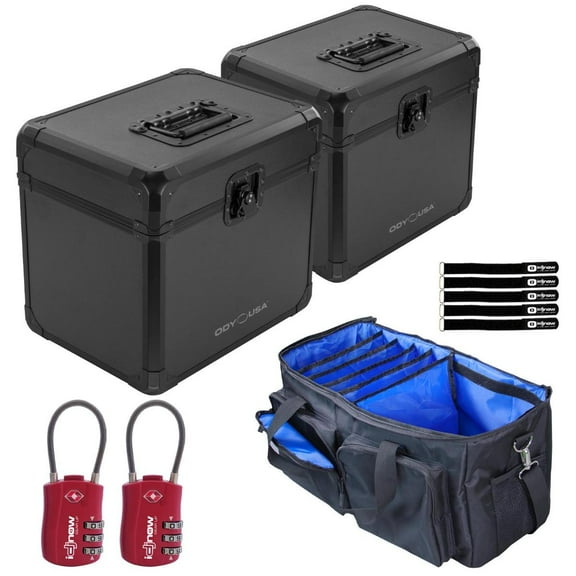 (2) Odyssey KLP70BL Black KROM 12" Vinyl Record Utility Cases with Carrying Bag Package