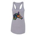 thumbnail image 3 of Colorful Neon Horse | Dean Russo Art Animal Lover Ladies Racerback Tank Top, Heather Grey, Small, 3 of 6