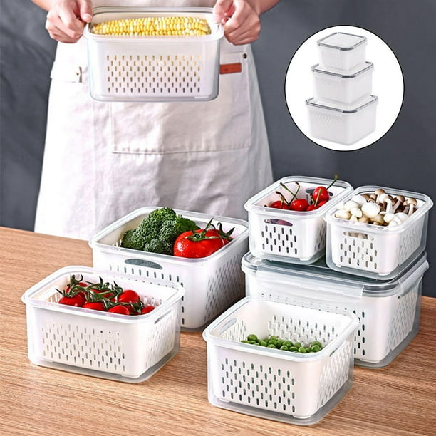 de 3 de comida apilables con tapa, fiambreras, escurridor extraíble sin BPA, para preparación de comidas, Cuadrado perfecl contenedor de almacenamiento