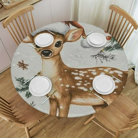 

Patifu Deer Theme Round Tablecloth Waterproof Stain-Resistant Fabric for Indoor and Outdoor Use Ideal for Restaurants Weddings Parties - 100% Polyester 31 -35