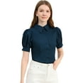 thumbnail image 1 of INSPIRE CHIC Women's Puff Sleeve Collared Cotton Work Office Button Down Shirt Navy Blue XS, 1 of 6