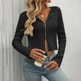 thumbnail image 2 of aidice Crop Tops for Women Casual Crewneck Long Sleeve Zipper Slim Fitting Comfy Solid Color Shirts, 2 of 6