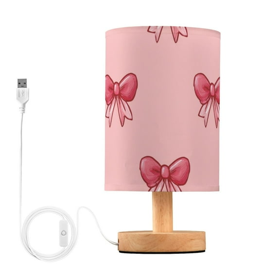 Cute Pink Ribbon Bows Table Lamp with USB Port LED Warm Light Lamp Night Light Home Decor