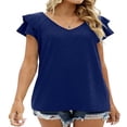 thumbnail image 3 of CHOK Womens Tops Summer Double Ruffle Short Sleeve V-Neck Casual Blouses  Colorful Leaves-L(US 12-14), 3 of 5