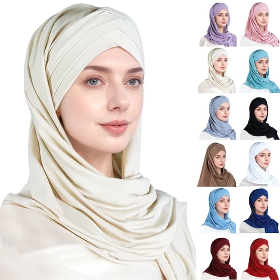 LILIYA Hijab for Women, Muslim Long Turban Undercap Set, Instant Scarf, Prayer Clothes For Girls, Abaya, Solid Lightweight Long Adjustable Stretch Elastic Shawl
