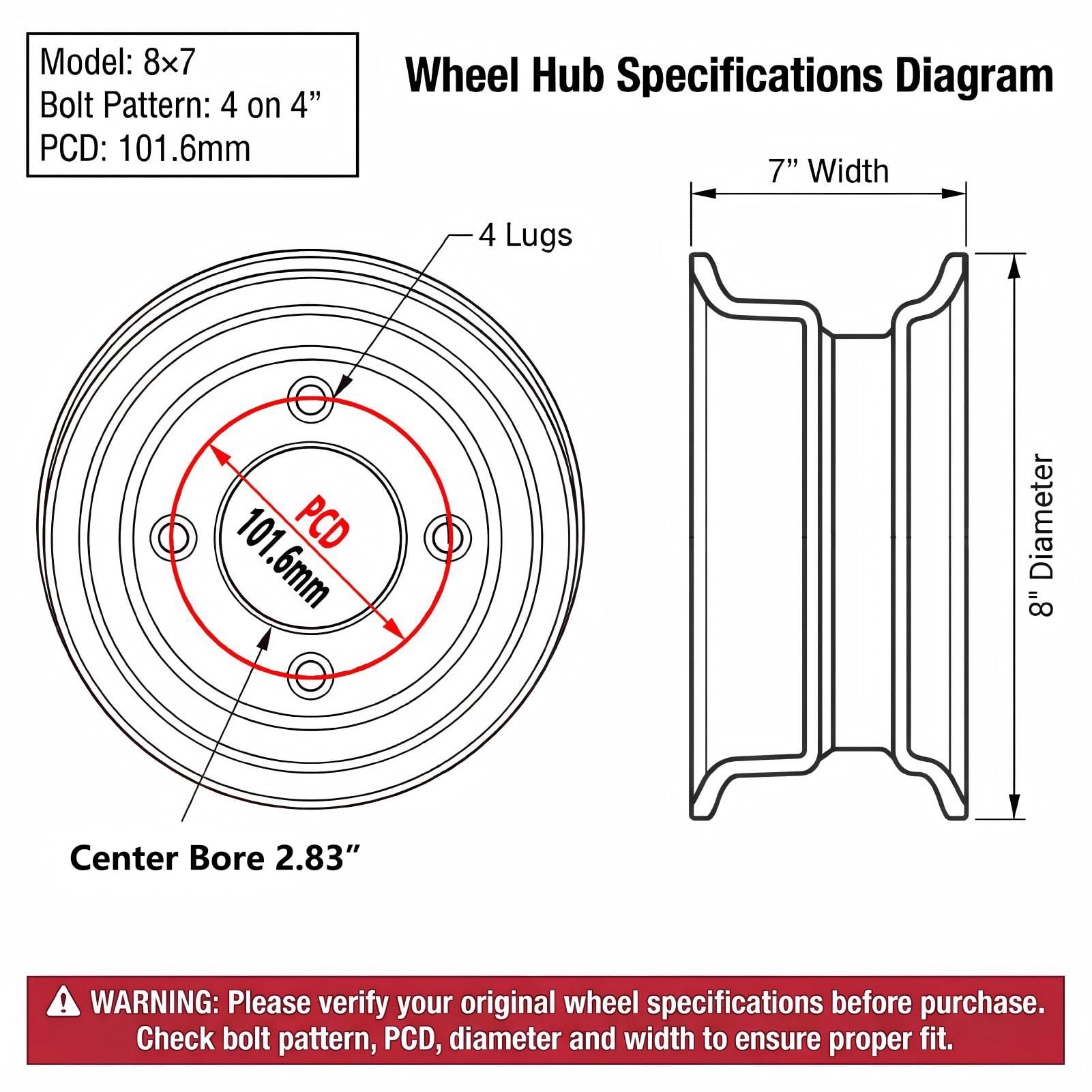 Hi-Run 2 Set SU05 18X8.50-8 2PR Light Duty Lawn & Garden Tire & 8X7 4 Lugs on 4" PCD Wheel Assembly Fits 18X8.5X8, 18X8.5-8