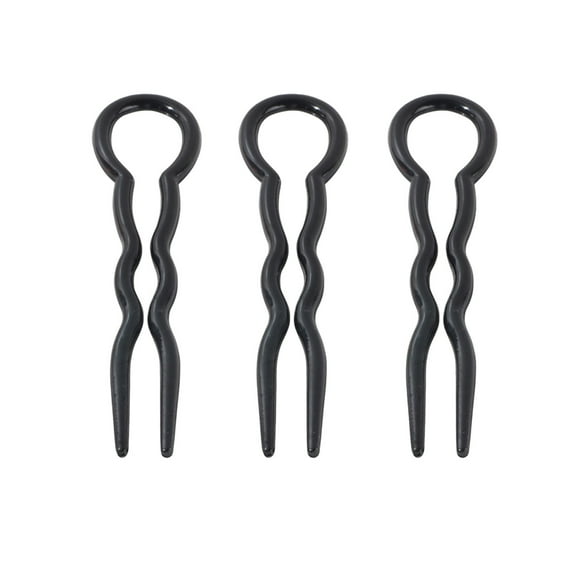 Riforla 3PCS U Shaped Hair Pins Pin Wavy Crink U Shaped Chignon Hair Pin Updo Bun Pins Stick French Sleek Hair Braid Styling Clip Pin Hair Accessories for Lady Women Girl Barrettes Black