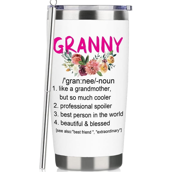 Best Granny Gifts From Grandson Funny Travel Tumbler Gifts for Granny From Granddaughter Christmas Birthday Presents From Grandchildren - 20oz White Granny Water Cup With Straw and Lip