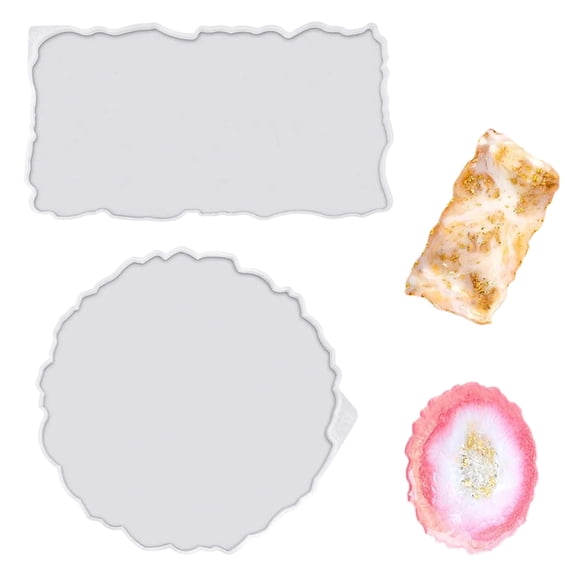 2 Pieces Tray Silicone Mold Kit Irregular Epoxy Resin Tray Molds for DIY Crafts (Rectangle Round)