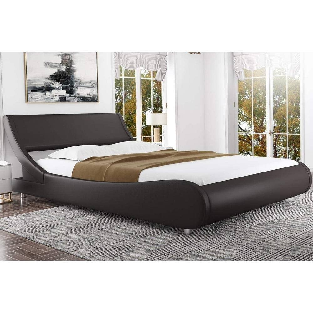 Amolife Queen Size Modern Platform Bed Frame with Adjustable Headboard