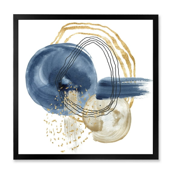 Designart 'Abstract Black and Dark Blue Gold Underwater Life' Modern Framed Art Print