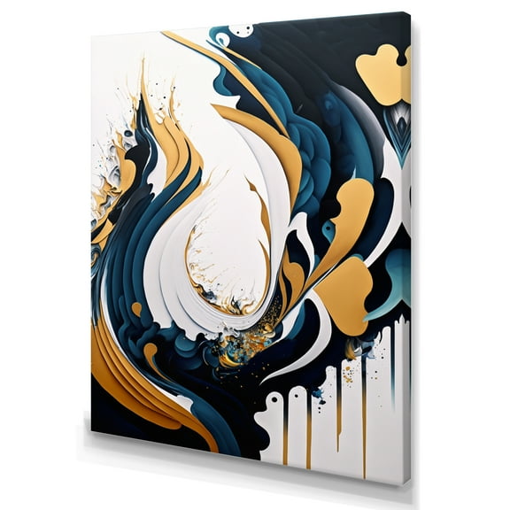 Designart Blue And Gold Modern Art Abstract Painting V Canvas Wall Art