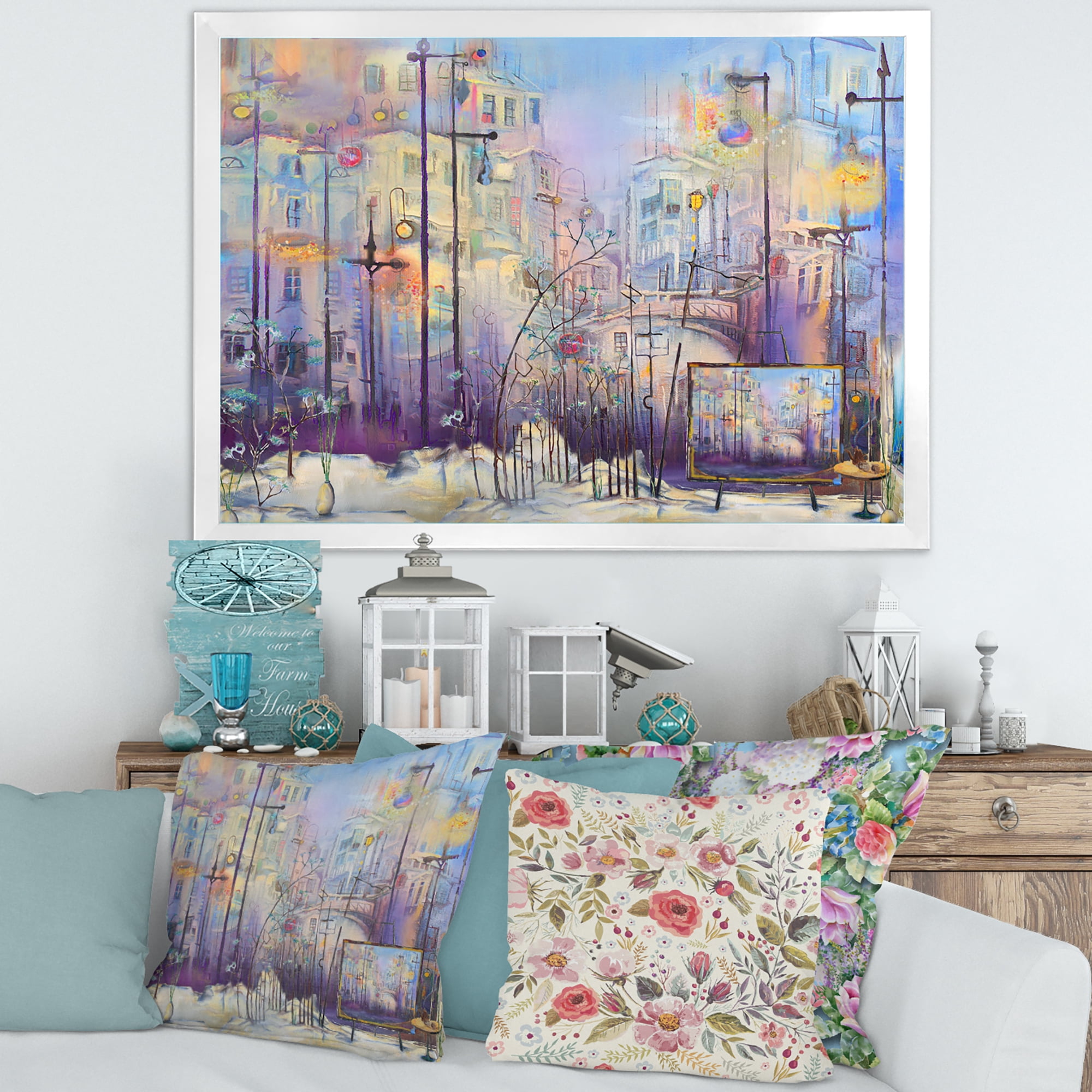 Designart 'Abstract Cityscape With Pastel ' Modern Framed Art Print