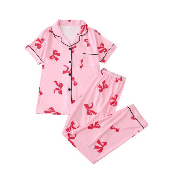 Jamicy Pajamas for Women Valentine's Day for Wives Button Down Pajama Set 2pcs Short Sleeve with Shorts Soft Fabric Sleepwear Nighty