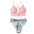 thumbnail image 2 of Daisyyozoid Womens Swimwear Clearance Solid Bikini Strap Bikini Deep V Split Set Two Piece Set Swimming Suit, 2 of 4