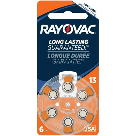 Rayovac Size 13 Hearing Aid Battery Mercury Free Batteries, 6-Pack, L13ZA-6ZM4B