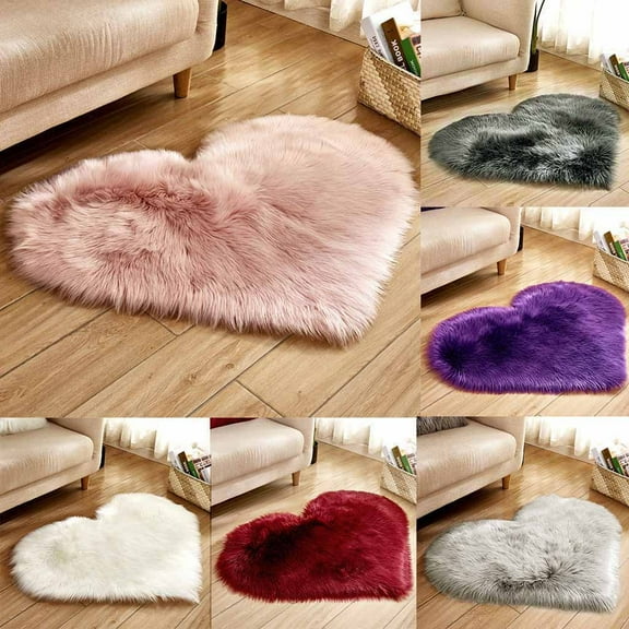1 Heart-Shaped Rug Wool Imitation Sheepskin Rugs Faux Fur Non Slip Bedroom Shaggy Carpet Mats Carpet