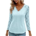 thumbnail image 3 of Women's V Neck Long Sleeve Hollow Out Casual Tops Shirts Blouses Solid Color Loose Fit Tunic Tee for Business Office Work Vacation Travel Fashion Essential Gift | HAODEJW,Light Blue XL, 3 of 9