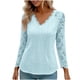thumbnail image 1 of Encaje Manga Larga Tops para las Mujeres Más Tamaño V-Cuello Sólido Casual Blusa, Suave Suéter de Poliéster, Primavera de Uso Diario, 1 of 9