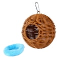 thumbnail image 1 of Cama colgante para loros, tejida a mano, de imitación de ratán, con nido para pájaros. Un solo agujero azul, 1 of 8