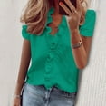 thumbnail image 3 of TKLPEHG Short Sleeve Tops for Women V Neck Ruffles Elegant Shirts Short Sleeve T Shirts Summer Lightweight Solid Color Casual Going Out Tops Loose Blouse(Green,XXL), 3 of 6