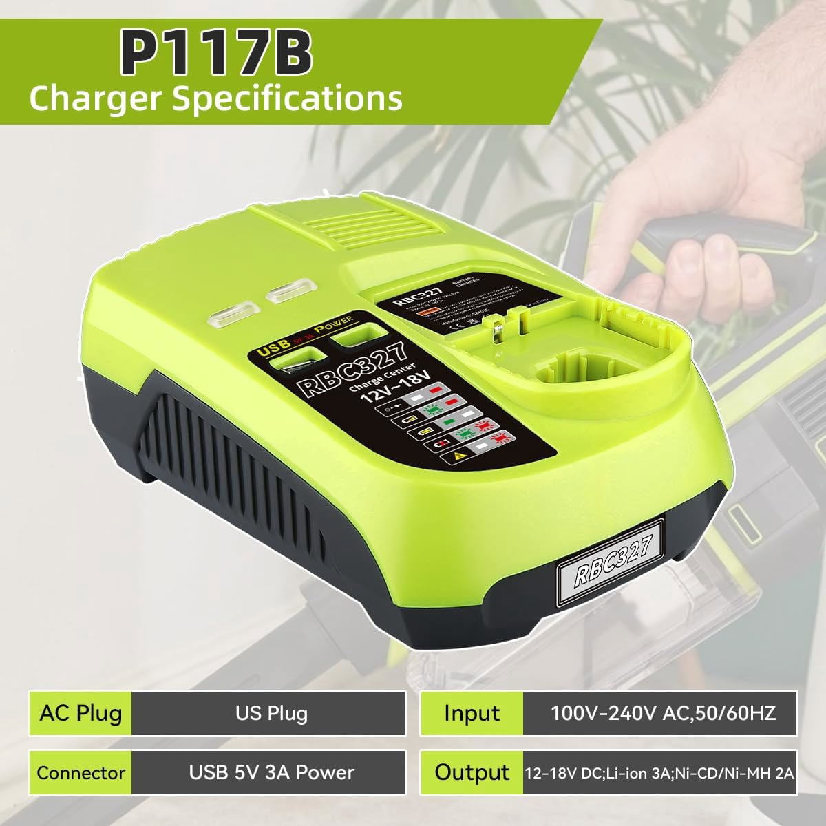 MINGSCI 2Pack 8.0Ah Replacement for Ryobi 18V Battery with P117 Charger Compatible with Ryobi 18 Volt ONE+ Plus P102 P108 P109 Cordless Tools