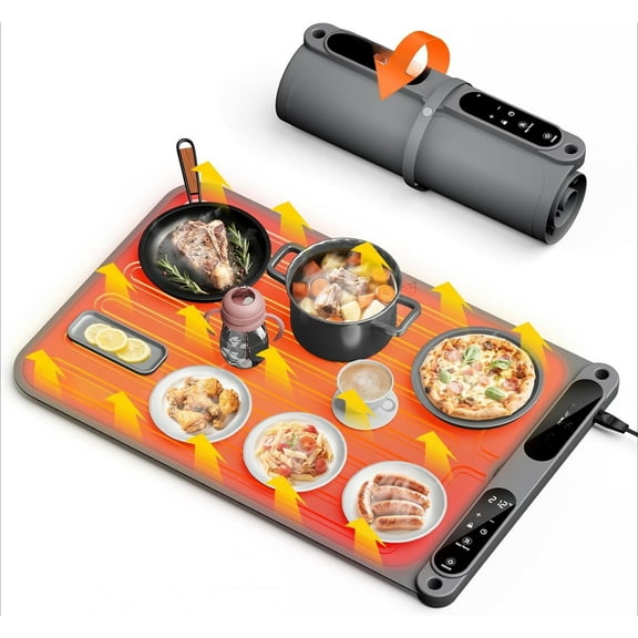 Food Warming Mat with Timer & 7-Temp Settings, Silicone Electric Warming Tray for Buffet, 8s Fast Heat, Auto Shut-Off, keep Food warm for Party, family dinners