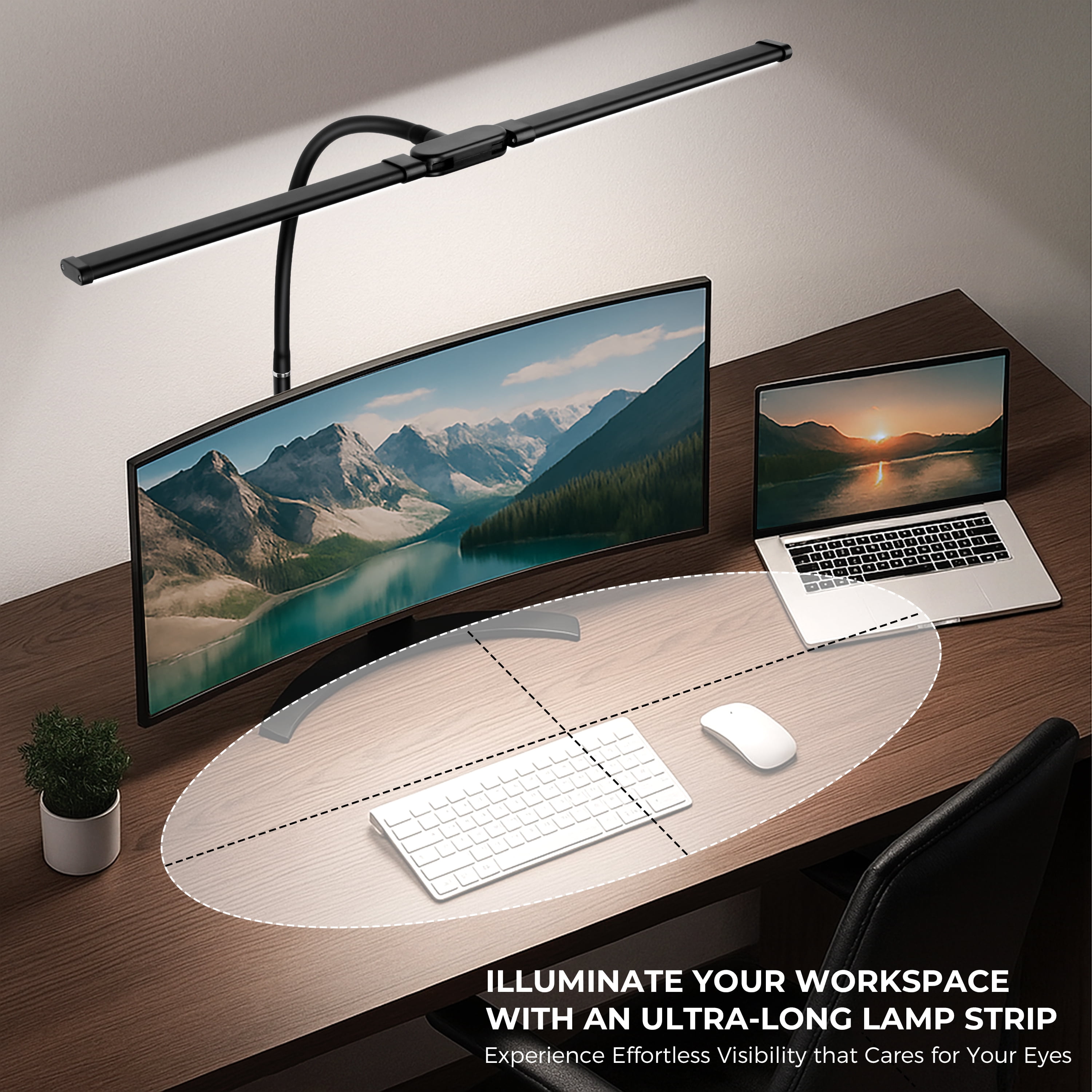 Coliware LED Desk Lamp for Office Home, Eye Caring Architect Lamp with Clamp Flexible Gooseneck, Double Head Computer Monitor Table Light with 3 Lighting Modes, Adjustable Work Study Accessories