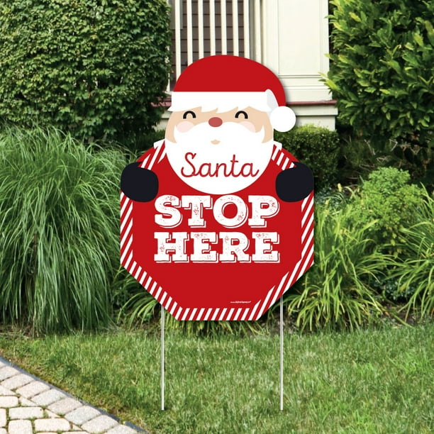 Jolly Santa Claus - Santa Stop Here Yard Sign - Christmas Welcome Yard