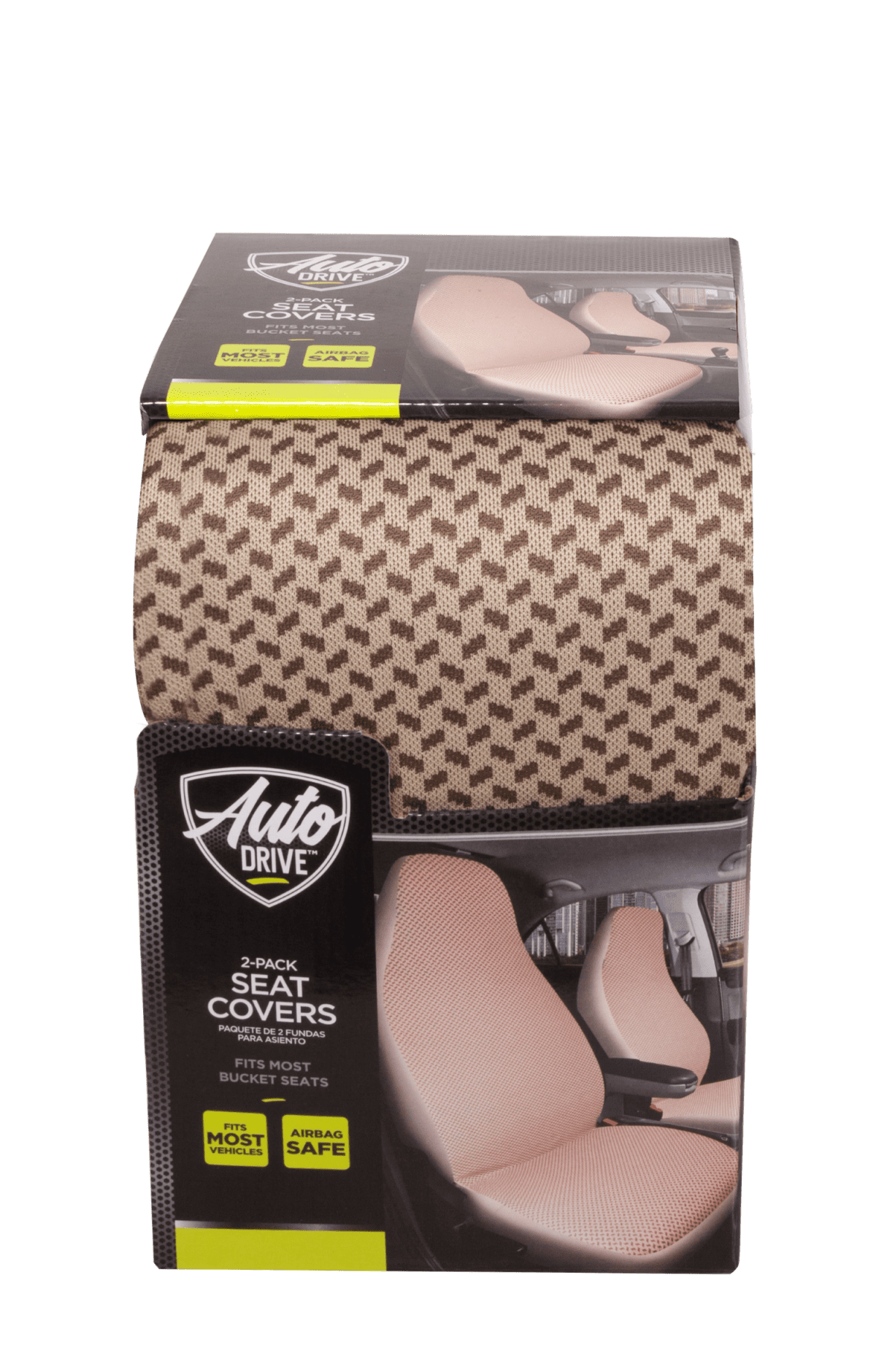 Auto Drive 2 Piece Starla High Back Seat Covers Jacquard Polyester Tan, Universal Fit, AD081703TAN