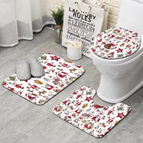 White Christmas Santa and Character Pattern Bathroom Rugs Sets 3 Piece,Toilet Cover Set,Absorbent Non Slip Bathroom Mats Sets with U-Shaped Contour Rug Toilet Rug Set