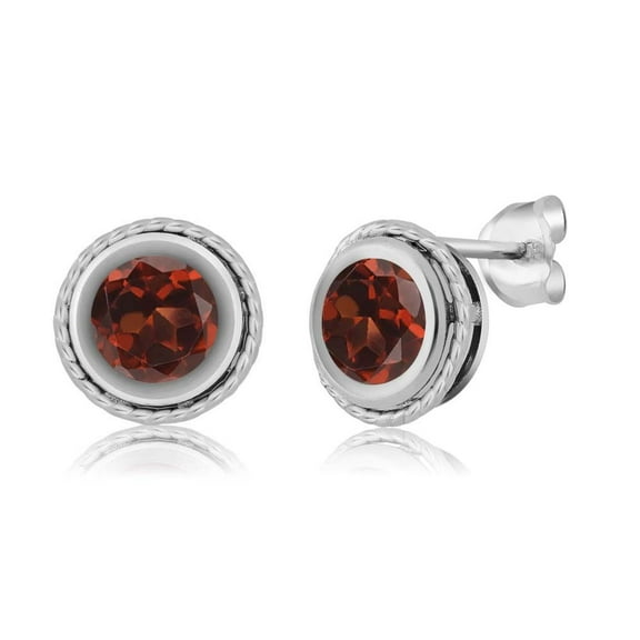 Gem Stone King 2.00 Ct Round Red Garnet 925 Sterling Silver bezel Stud Earrings for Women Men 6mm